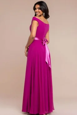 Cowl Neck Chiffon Maxi Dress - Magenta by Goddiva