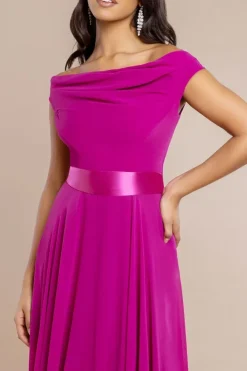 Cowl Neck Chiffon Maxi Dress - Magenta by Goddiva