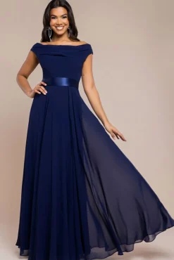 Cowl Neck Chiffon Maxi Dress - Navy Blue by Goddiva