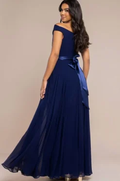 Cowl Neck Chiffon Maxi Dress - Navy Blue by Goddiva