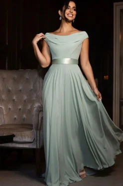Cowl Neck Chiffon Maxi Dress - Sage Green by Goddiva