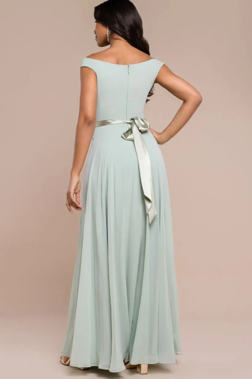Cowl Neck Chiffon Maxi Dress - Sage Green by Goddiva