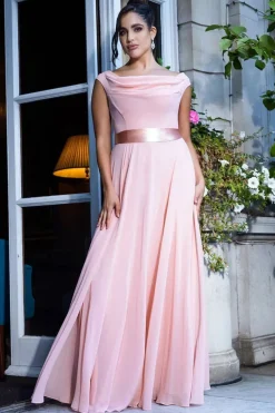 Cowl Neck Chiffon Maxi Dress - Blush Pink by Goddiva