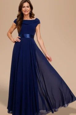 Cowl Neck Chiffon Maxi Dress - Navy Blue by Goddiva