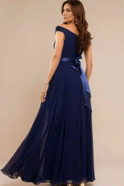 Cowl Neck Chiffon Maxi Dress - Navy Blue by Goddiva