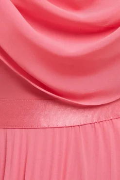 Cowl Neck One Shoulder A Line Chiffon Maxi Dress - Coral by Goddiva