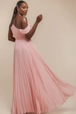 Cowl Neck One Shoulder A Line Chiffon Maxi Dress - Blush Pink by Goddiva
