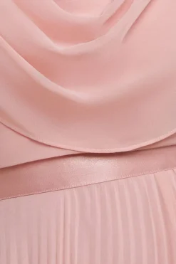 Cowl Neck One Shoulder A Line Chiffon Maxi Dress - Blush Pink by Goddiva