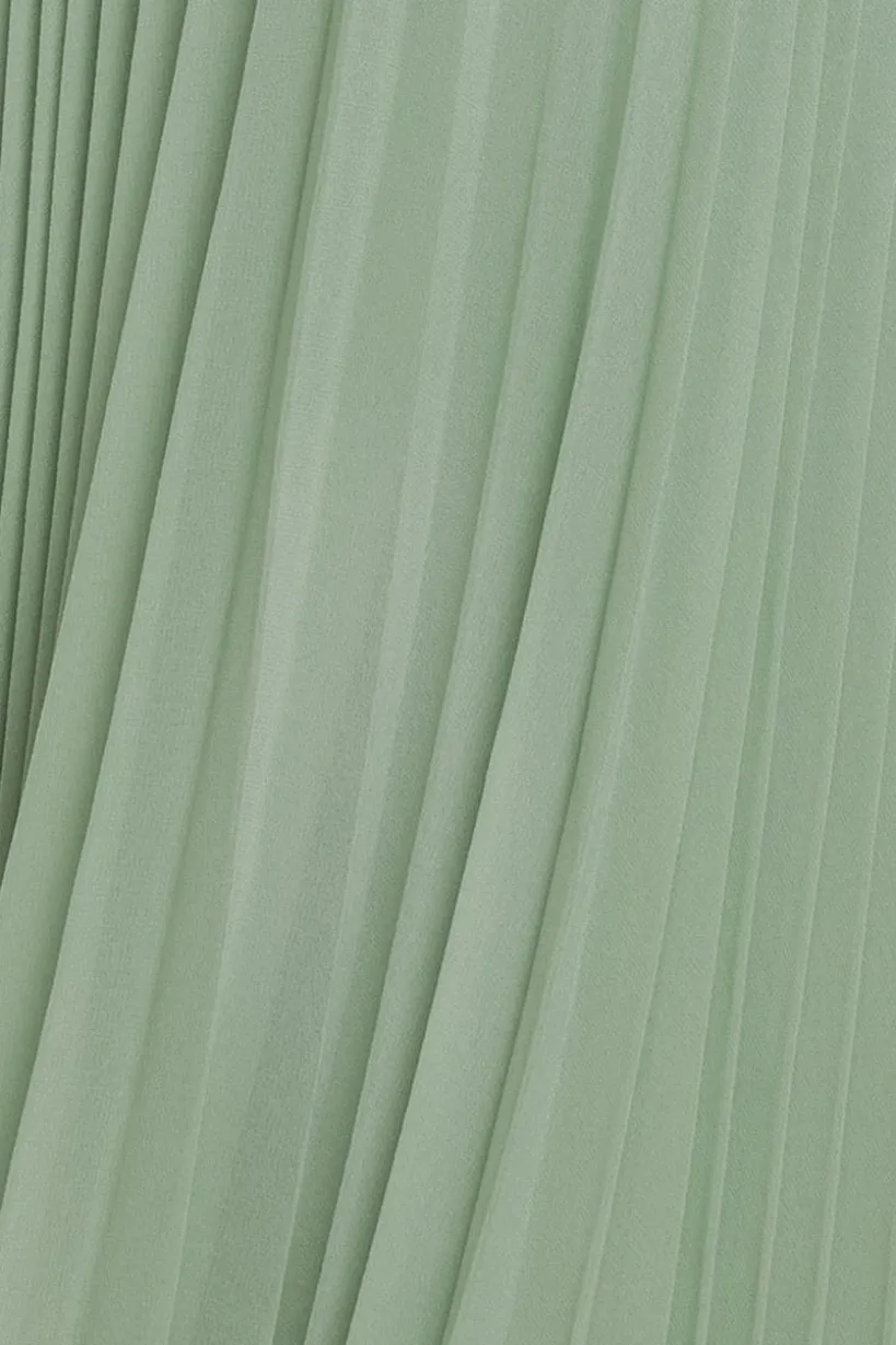 Cowl Neck Pleated A-Line Chiffon Midi Dress - Sage Green by Goddiva