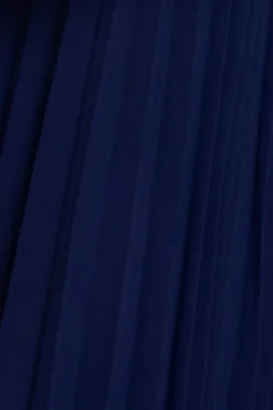 Cowl Neck Pleated A-Line Chiffon Midi Dress - Navy Blue by Goddiva