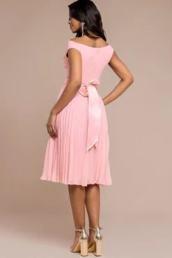 Cowl Neck Pleated A-Line Chiffon Midi Dress - Blush Pink by Goddiva