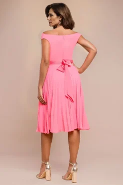 Cowl Neck Pleated A-Line Chiffon Midi Dress - Coral by Goddiva