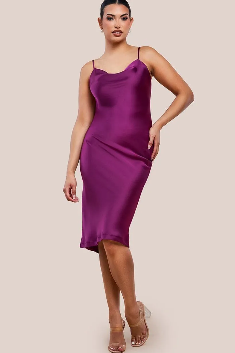 Cowl Neck Satin Slip Cami Midi Dress by Urban Touch