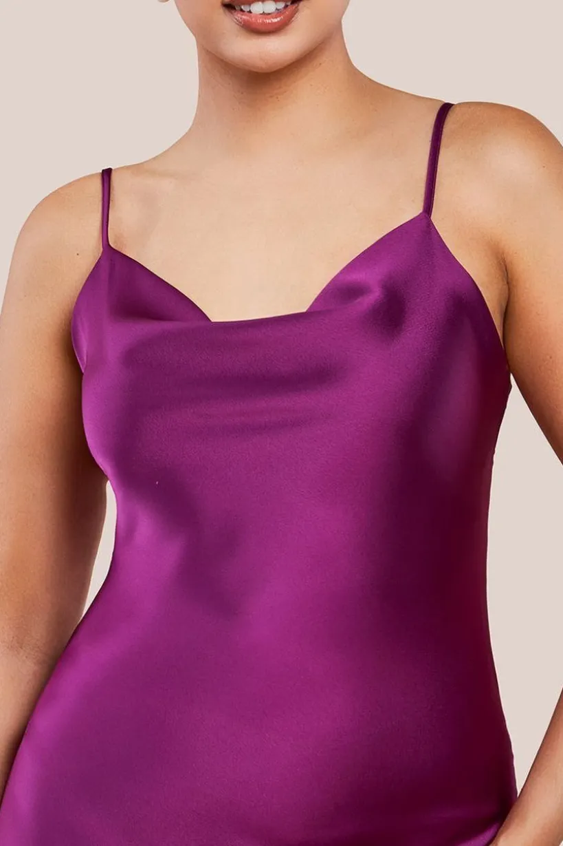 Cowl Neck Satin Slip Cami Midi Dress by Urban Touch