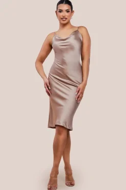 Cowl Neck Satin Slip Cami Midi Dress by Urban Touch