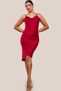Cowl Neck Satin Slip Cami Midi Dress by Urban Touch