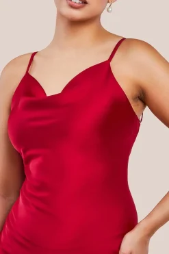 Cowl Neck Satin Slip Cami Midi Dress by Urban Touch