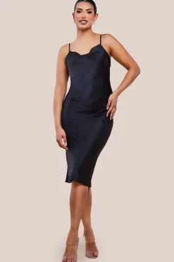Cowl Neck Satin Slip Cami Midi Dress by Urban Touch