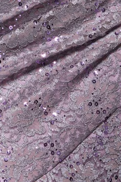 Cowl Neck Sequin Lace Maxi Dress - Dusky Purple by Goddiva