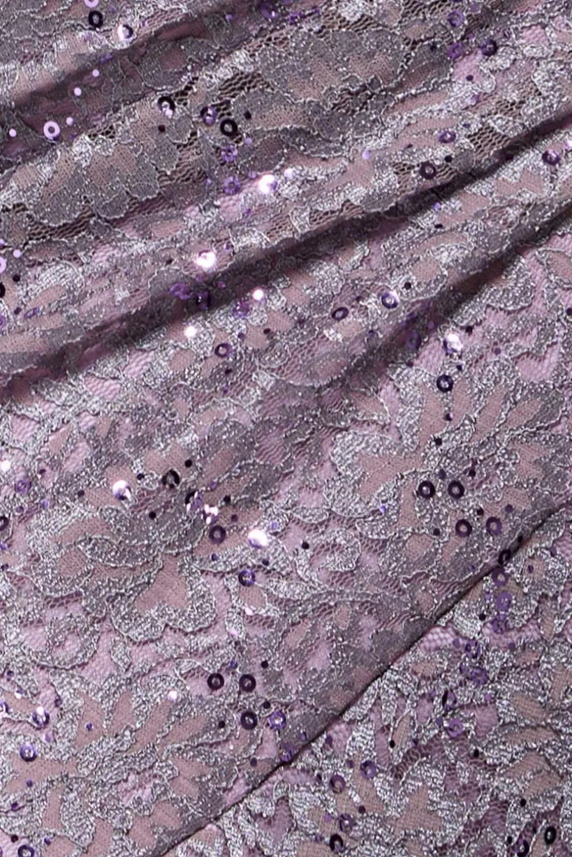 Cowl Neck Sequin Lace Maxi Dress - Dusky Purple by Goddiva