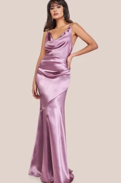 Cowl Neck With Strappy Back Satin Maxi - Blush by Goddiva
