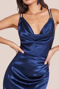 Cowl Neck With Strappy Back Satin Maxi - Navy by Goddiva