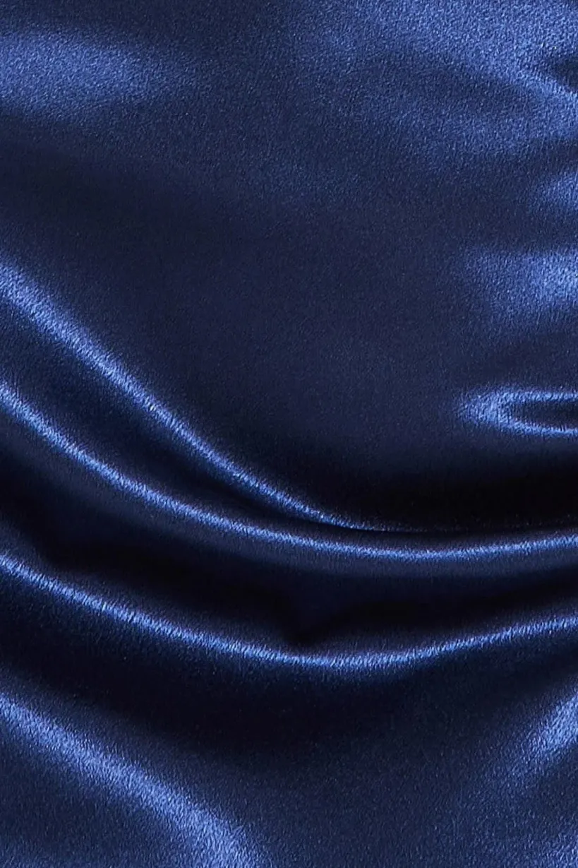 Cowl Neck With Strappy Back Satin Maxi - Navy by Goddiva