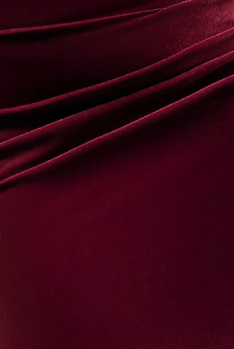 Cowl One Shoulder Velvet Maxi Dress - Burgundy Red by Goddiva