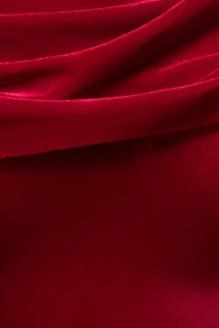 Cowl One Shoulder Velvet Maxi Dress - Red by Goddiva