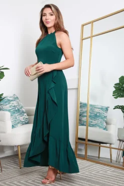 Crepe Halter Neck Wrap Front Frill Maxi Dress by Double Second