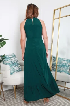 Crepe Halter Neck Wrap Front Frill Maxi Dress by Double Second