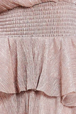 Crinkle Lurex High Low Layered Midi Dress - Blush by Goddiva