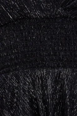 Crinkle Lurex High Low Layered Midi Dress - Black by Goddiva