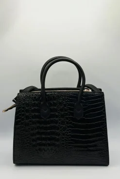 Croc Buckle Top Handle Bag In Black by SVNX