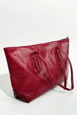 Croc Patent Tote Bag In Dark Red by SVNX