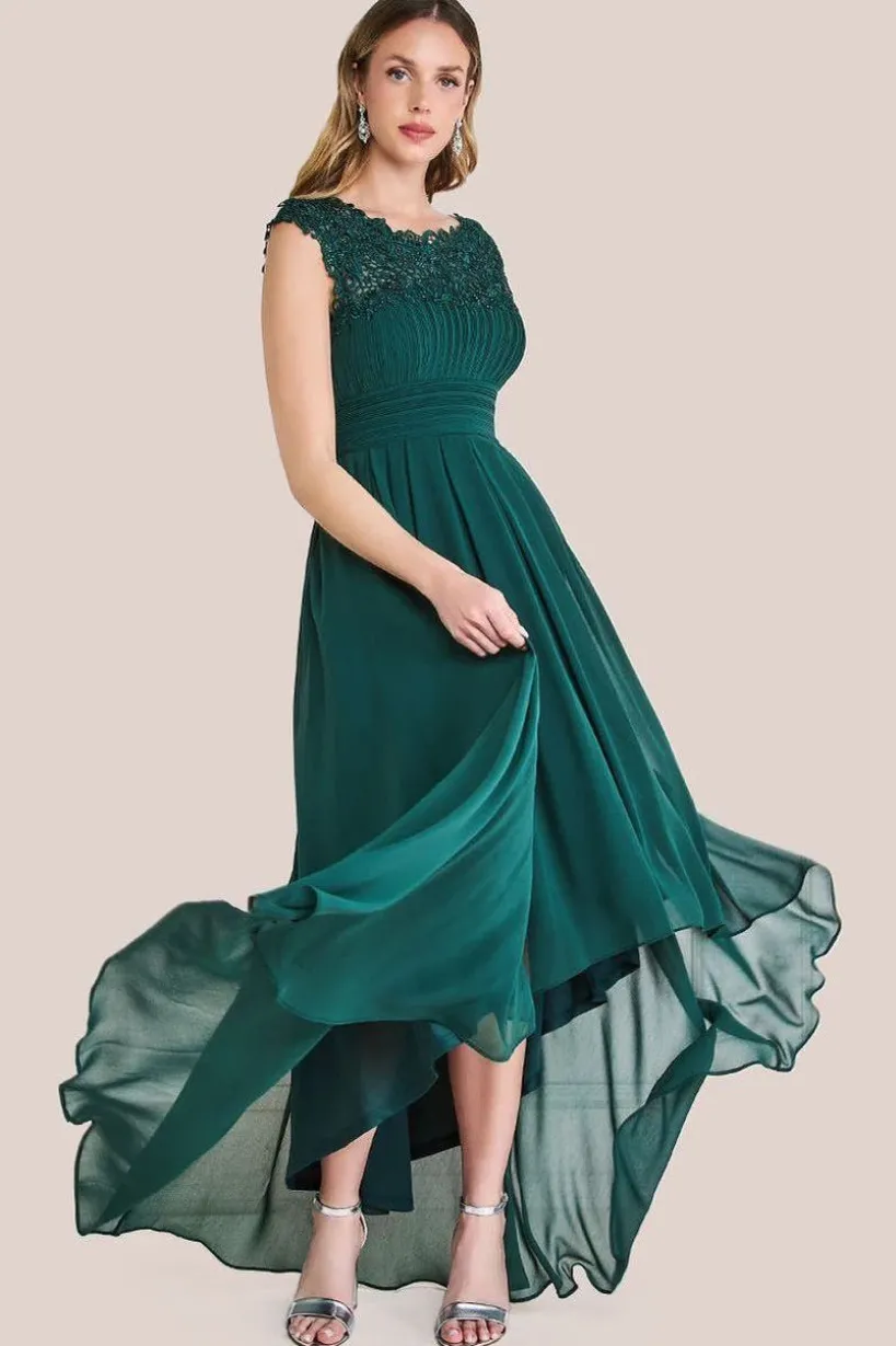 Crochet & Pleated Top High Low Maxi - Emerald by Goddiva