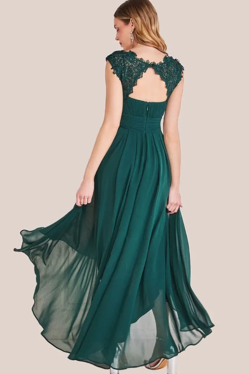 Crochet & Pleated Top High Low Maxi - Emerald by Goddiva