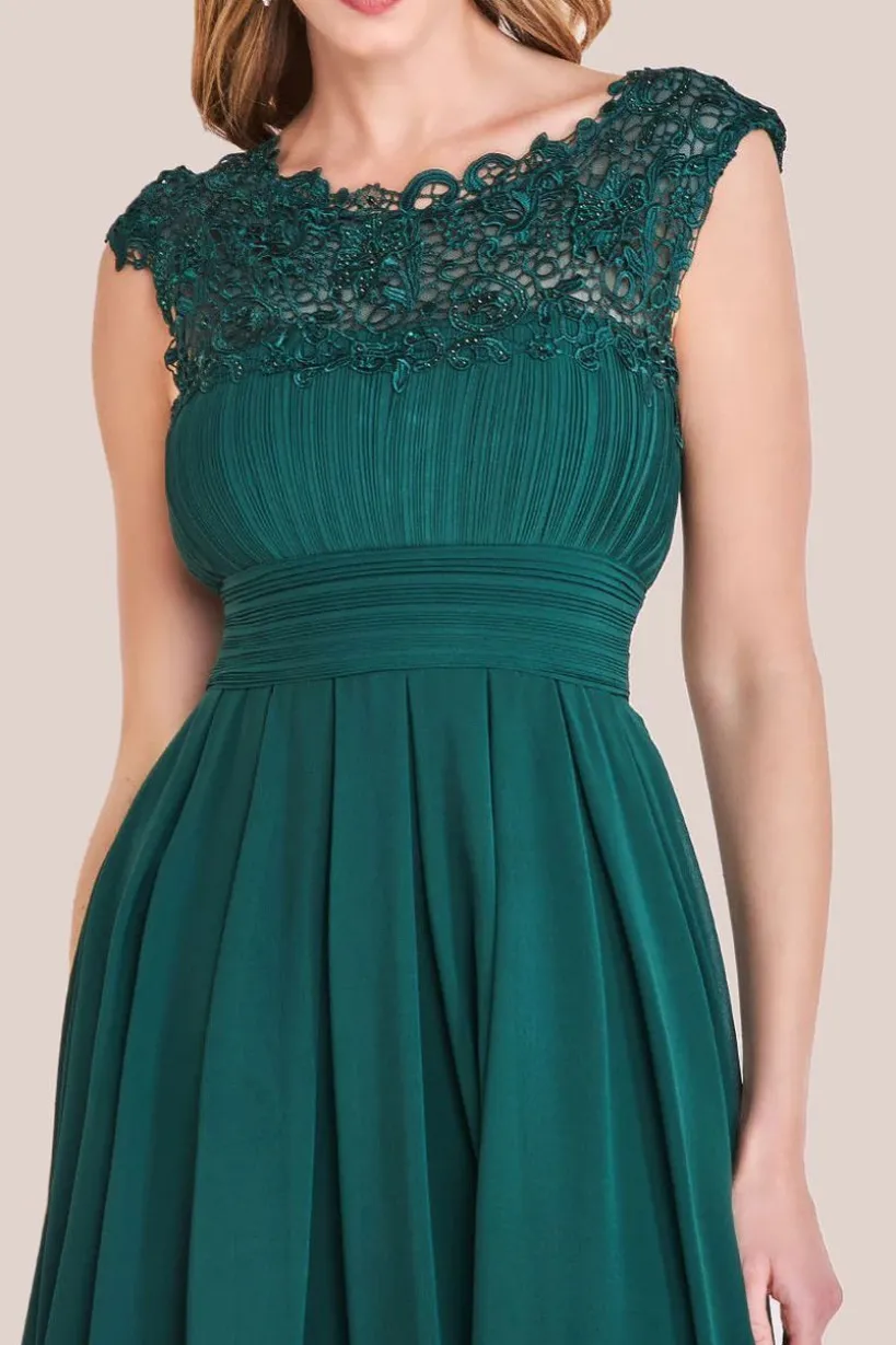 Crochet & Pleated Top High Low Maxi - Emerald by Goddiva