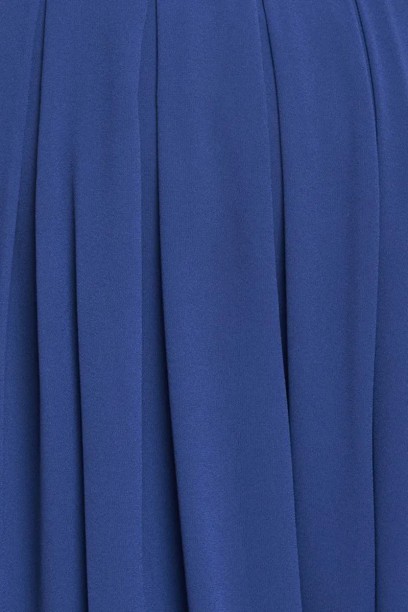 Crochet & Pleated Top High Low Maxi Dress - Navy by Goddiva