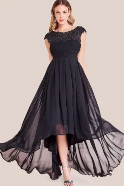 Crochet & Pleated Top High Low Maxi - Black by Goddiva