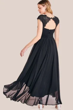 Crochet & Pleated Top High Low Maxi - Black by Goddiva