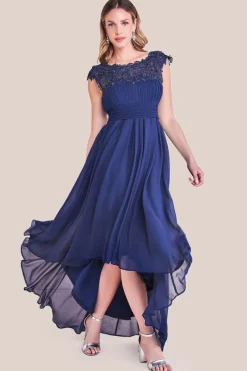 Crochet & Pleated Top High Low Maxi - Navy by Goddiva