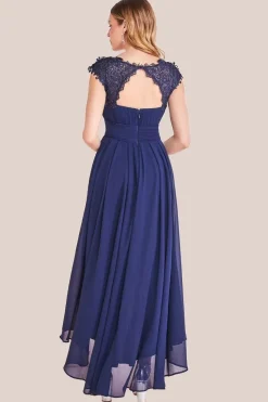 Crochet & Pleated Top High Low Maxi - Navy by Goddiva