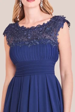 Crochet & Pleated Top High Low Maxi - Navy by Goddiva