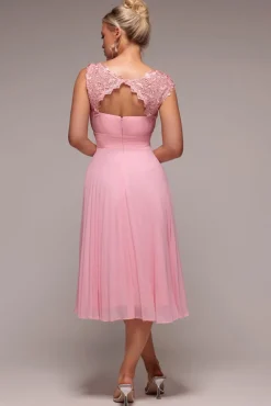 Crochet & Pleated Top Midi Dress - Blush Pink by Goddiva