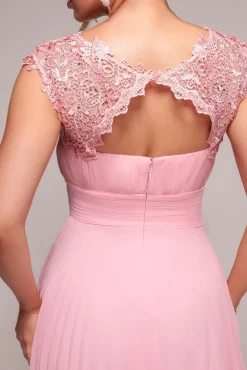 Crochet & Pleated Top Midi Dress - Blush Pink by Goddiva