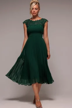 Crochet & Pleated Top Midi - Emerald by Goddiva