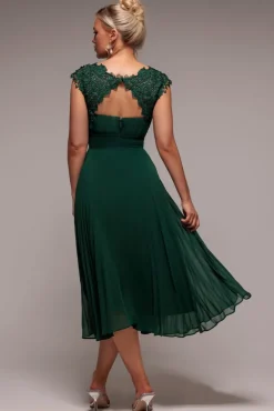 Crochet & Pleated Top Midi - Emerald by Goddiva