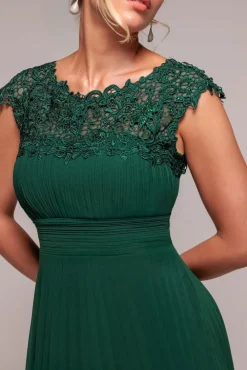 Crochet & Pleated Top Midi - Emerald by Goddiva