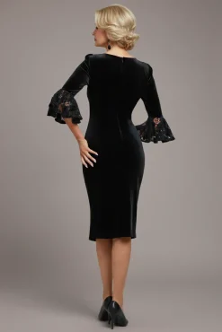 Crochet Velvet Wrap Midi Dress - Black by Goddiva